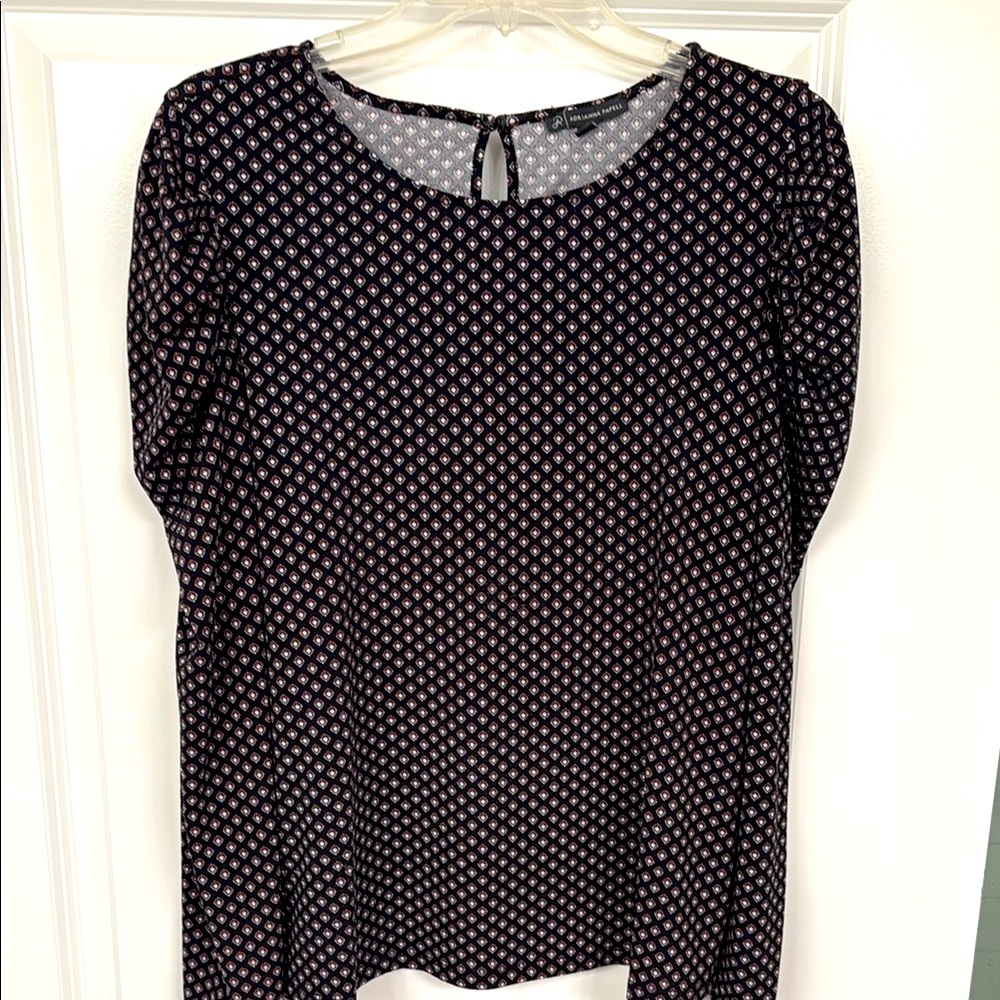 Adrianna Papell Black and Blue Relaxed Tie Front Blouse